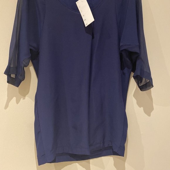 Annyee Navy Blue 100% Silk Blouse Tunic Back Buttons Size S/M - Picture 6 of 11